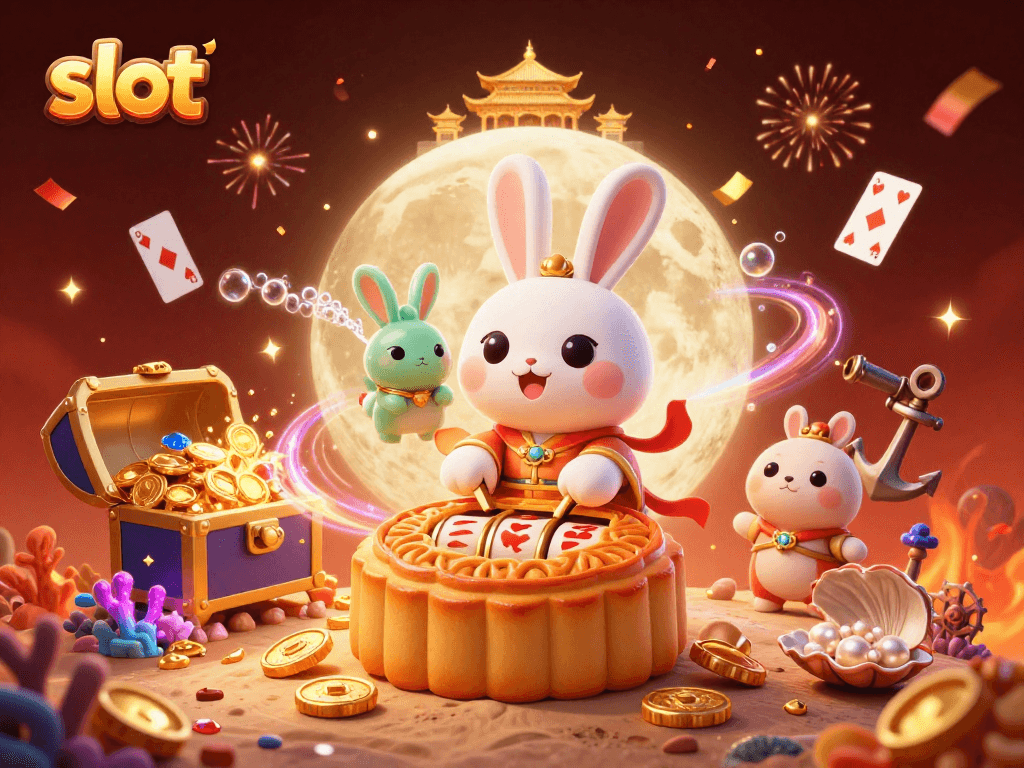 Spot an exhilarating slot scene with a moon rabbit and golden treasures bursting into action.