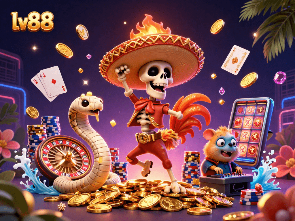 Experience exciting gameplay at lv88 with vibrant 3D casino elements and character action.