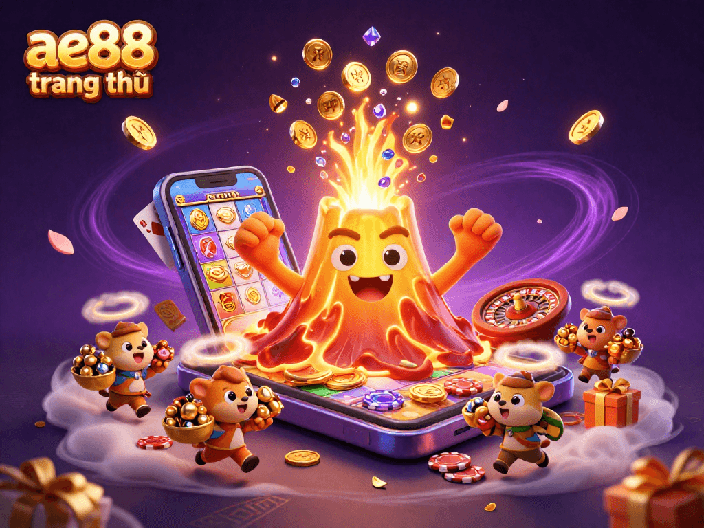 Experience excitement at ae88 trang chủ with a volcano erupting treasures while exploring games and prizes.