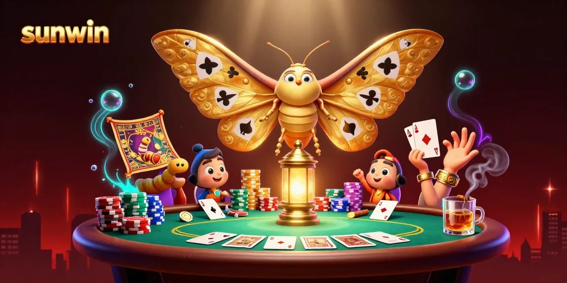 Experience the captivating sunwin gaming scene with a vibrant 3D casino illustration showcasing dynamic poker elements.