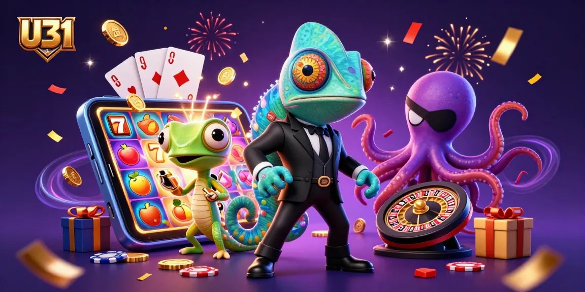 Experience U31's vibrant casino excitement with a secret agent chameleon and slot games.