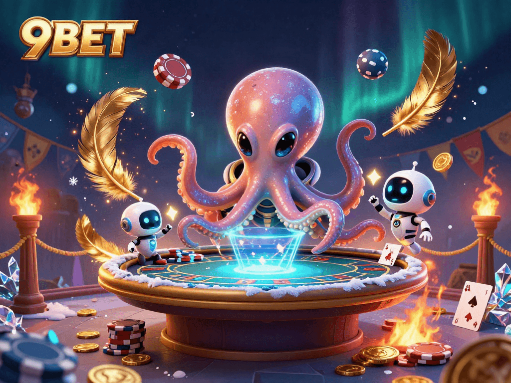 Experience thrilling poker action with 9BET in a captivating space-themed scene.