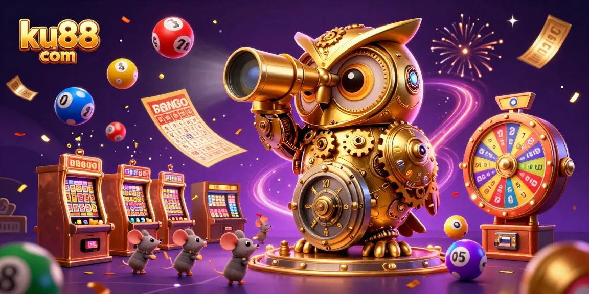Engage with exciting gameplay at ku88 com featuring a whimsical casino scene filled with vibrant lottery elements.