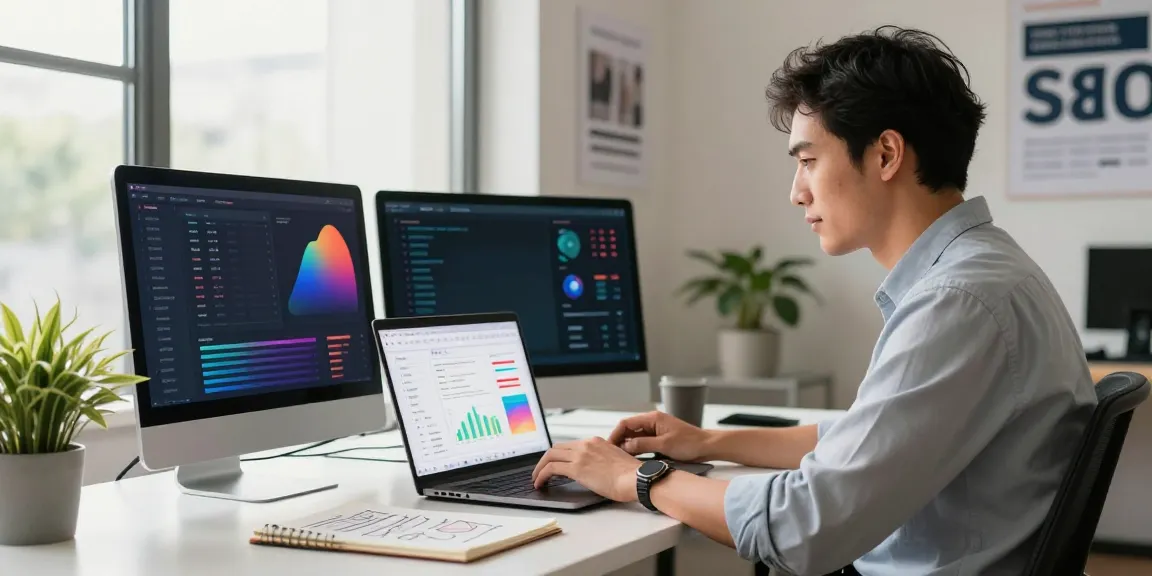 SEO specialist analyzing instant indexing metrics in a modern digital workspace