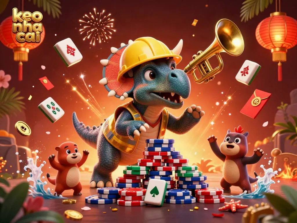 Engage in thrilling action with keo nha cai in a vibrant 3D cartoon scene of gambling celebration.
