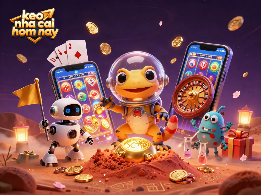 Experience keo nha cai hom nay in this dynamic scene with 3D characters exploring a golden casino.