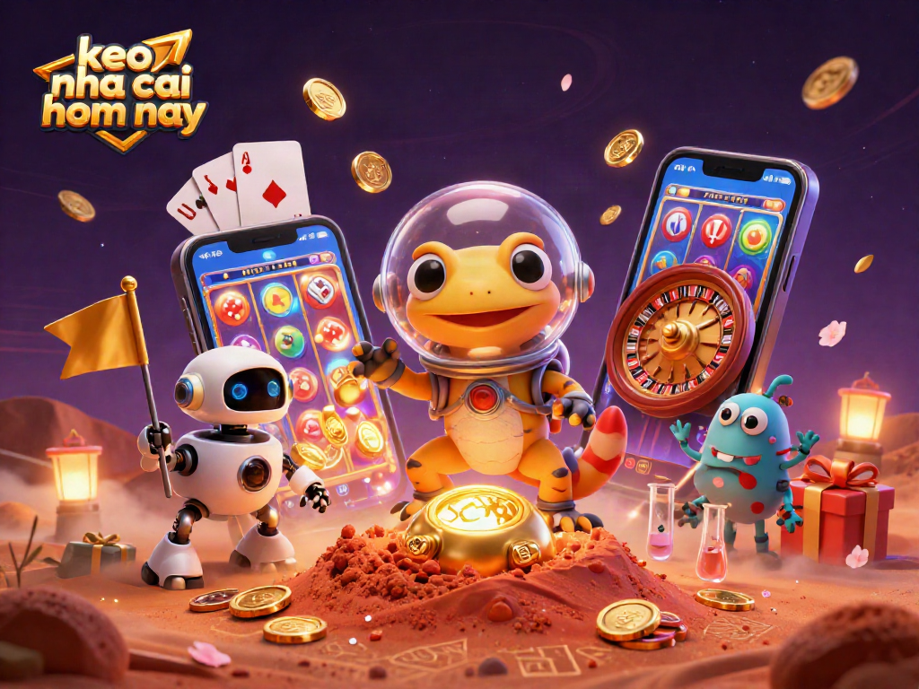 Experience keo nha cai hom nay in this dynamic scene with 3D characters exploring a golden casino.