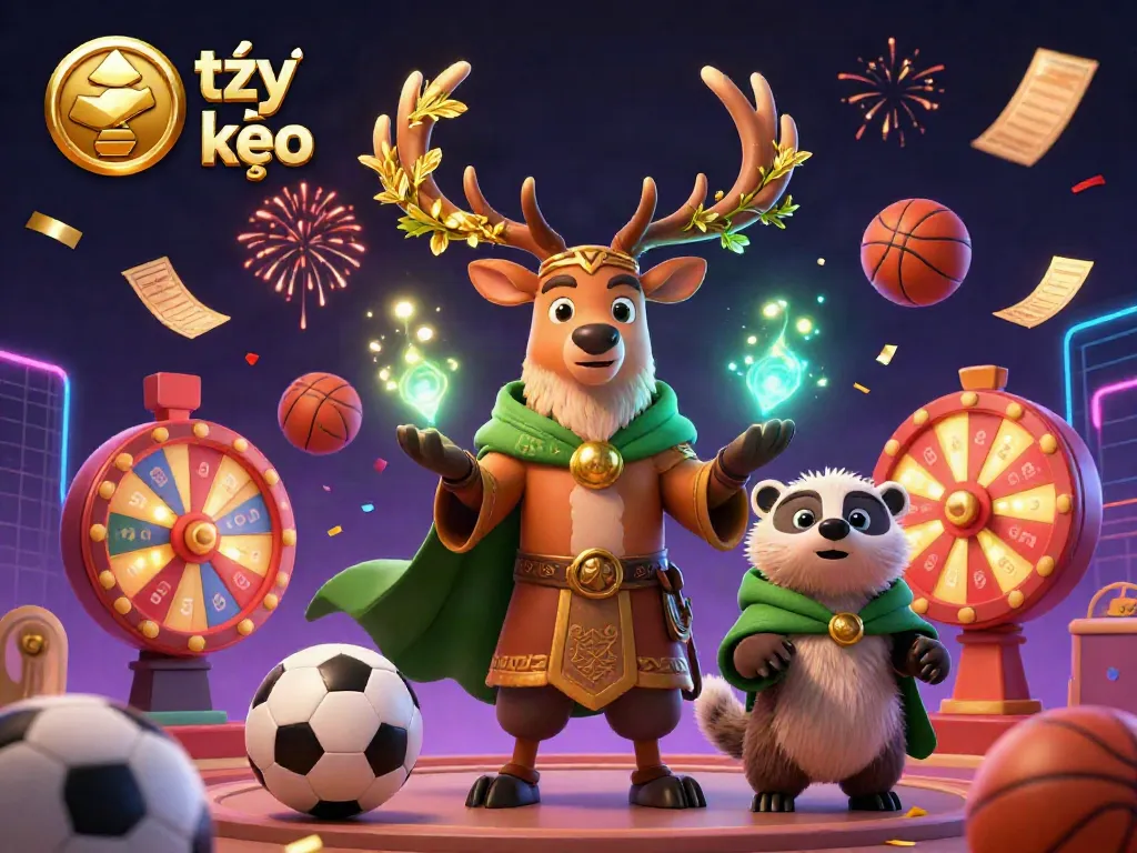 Experience thrilling tỷ lệ kèo as the druid stag and badger celebrate vibrant sports betting with dynamic elements.