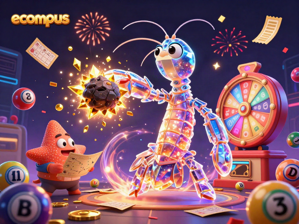 Engage with ecompus in a vibrant online gaming world, featuring lottery excitement and cosmic characters.