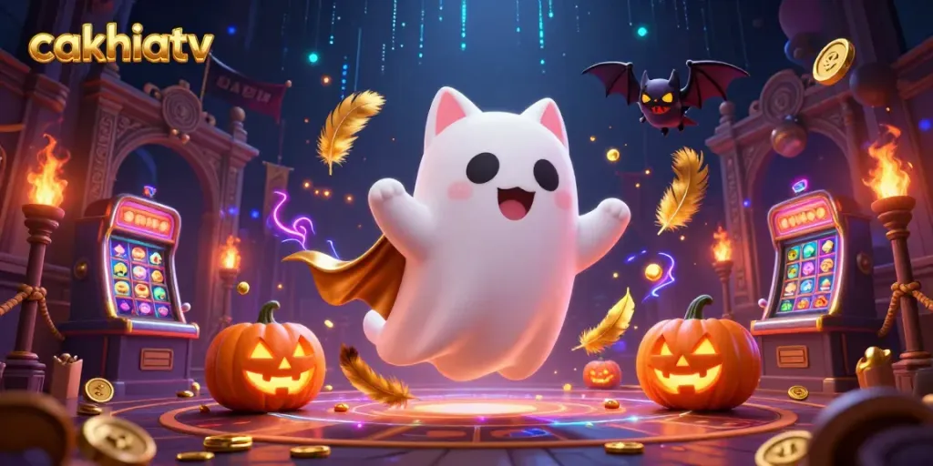 Experience epic gaming moments with cakhiatv in this vivid illustration of a haunted casino scene.