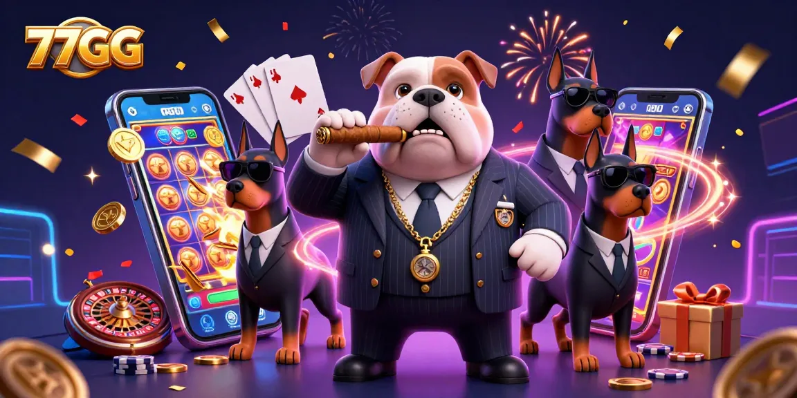 77GG showcases exciting gambling elements featuring a mafia bulldog and Doberman bodyguards.