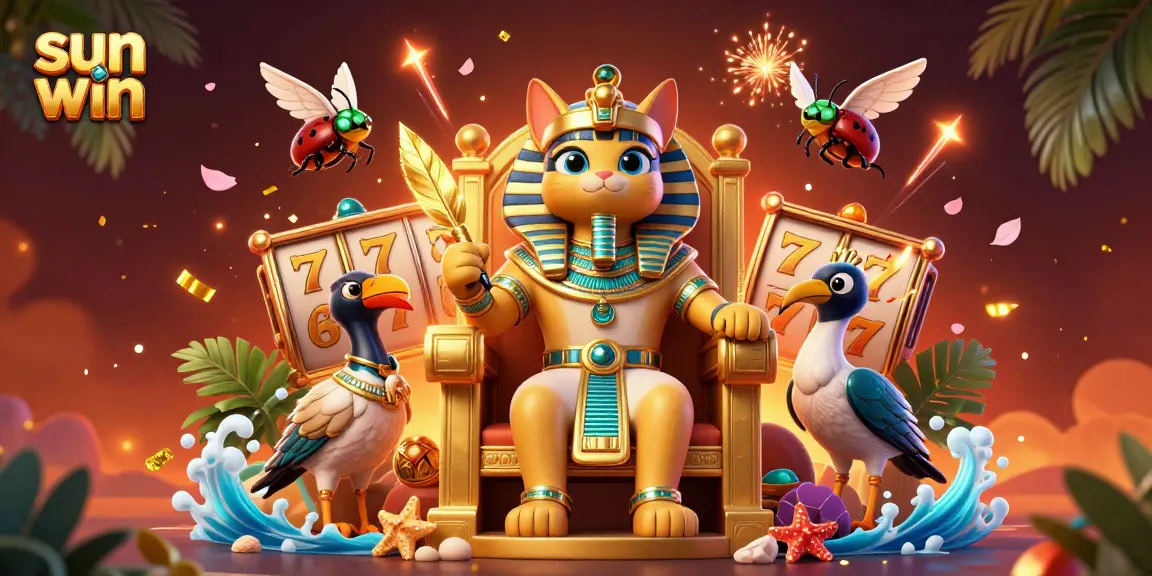 Engage in thrilling casino excitement with sun win's vibrant 3D pharaoh cat illustration