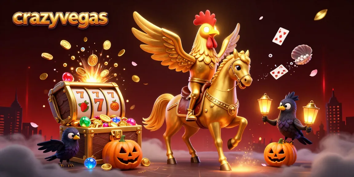 Experience thrilling gameplay at crazyvegas with our golden rooster riding through a vivid casino.