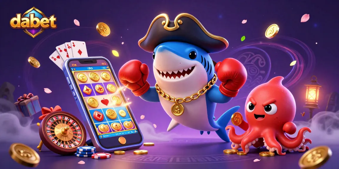 Dabet's lively illustration showcases a pirate shark, pufferfish, and octopus in a dynamic casino setting.