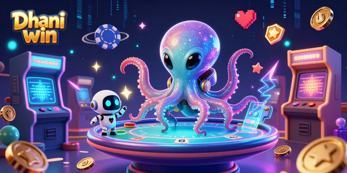 Engage in thrilling gameplay on Dhani win, featuring a cosmic poker scene with vibrant arcade elements.