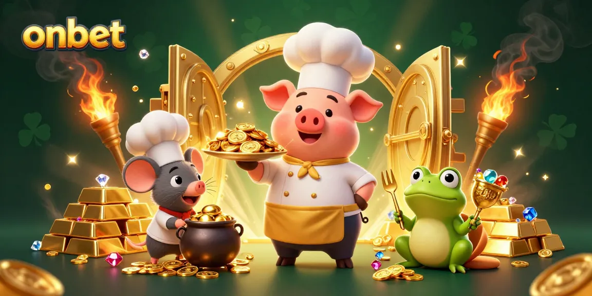 Experience onbet's thrilling gaming with scenes of vibrant characters and golden treasures.