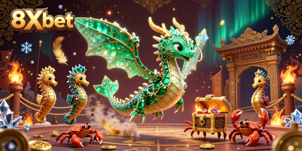 Engage with exciting 8Xbet live casino action featuring a colorful sea dragon and treasure imagery.