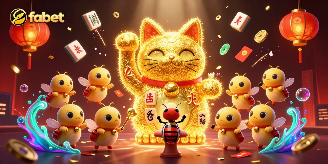 Play fabet's vibrant themed game with golden fireflies and lucky cat symbols in a dynamic casino atmosphere.