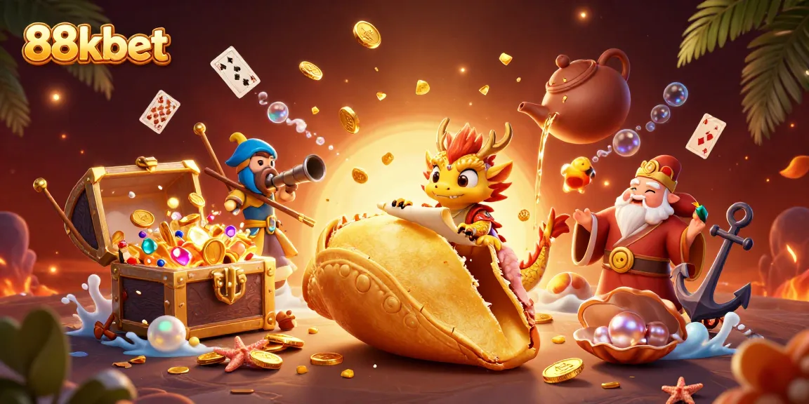 Experience gaming thrills with 88kbet in a vibrant, engaging illustrated casino scene.