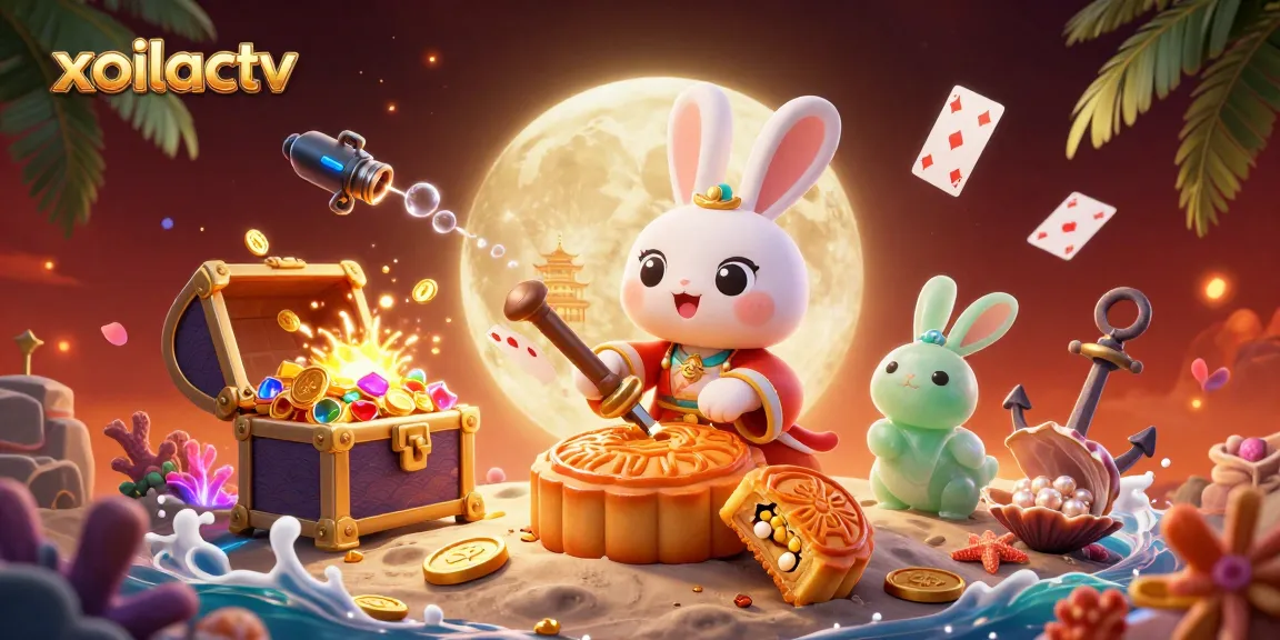 Engage with xoilactv's exciting casino adventure featuring playful moon rabbits and dynamic casino elements.