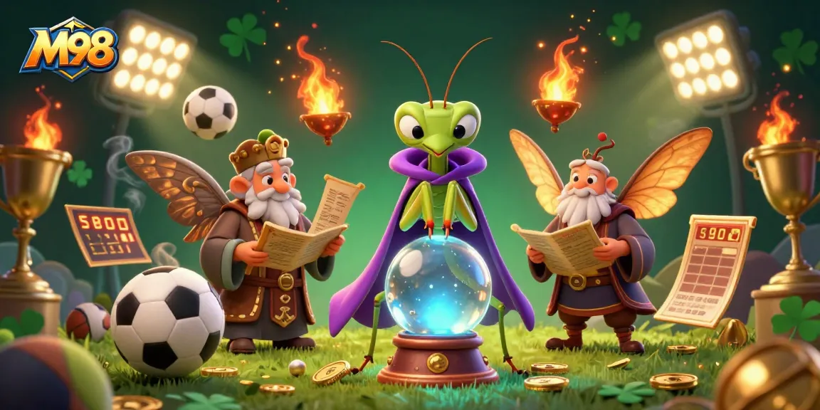 M98 sports betting scene with mystical characters and dynamic elements, enhancing gambling excitement.