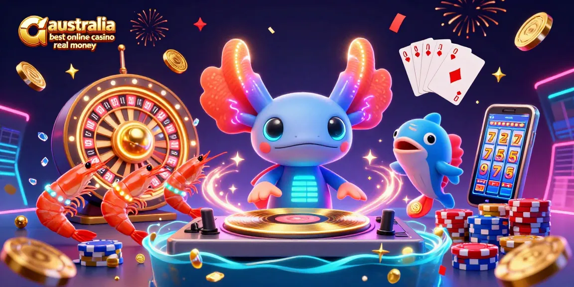 Spin and win with the australia best online casino real money, featuring vibrant characters and dynamic casino elements.