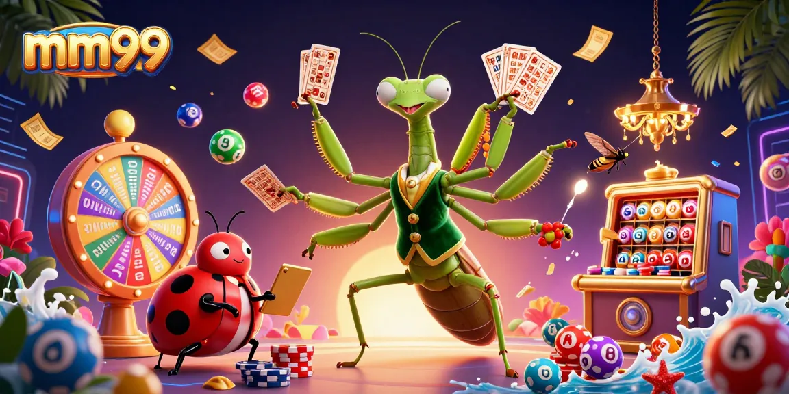 The mm99 platform showcases dynamic 3D casino action with vibrant money rain and lively characters.